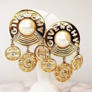 ⚜️ Vintage GIVENCHY LOGO Pearl & Crystal Earrings